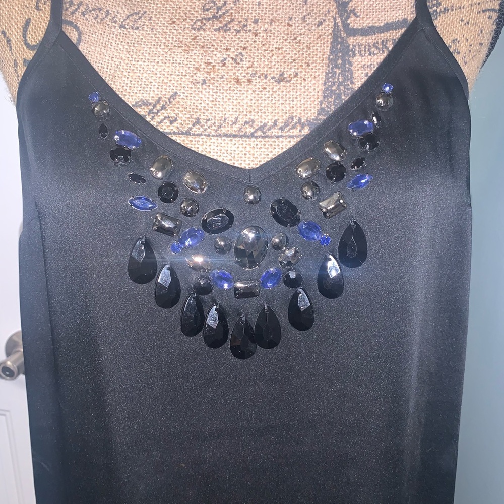 Black silk style cami with sewn jewels